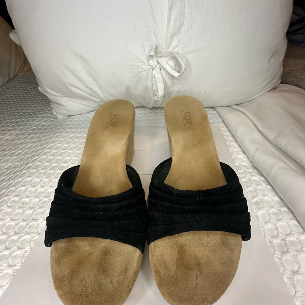 VINTAGE | UGG | Black and Tan Wedge Sandals
